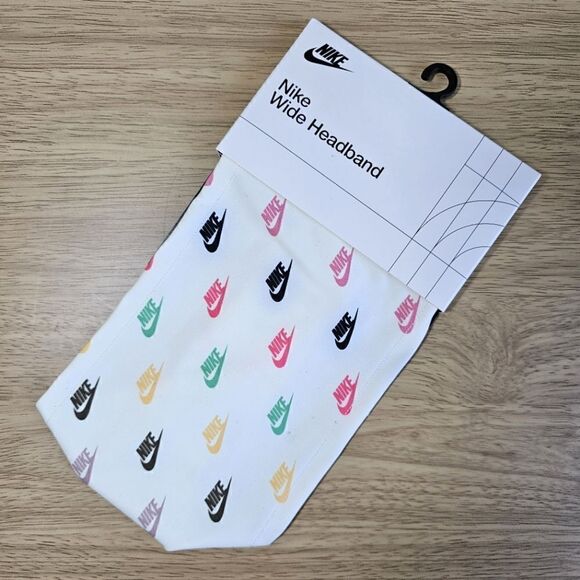 Nike Dri-Fit Wide Headband AOP Logos Off-White Black Pink Gold Unisex Elastic LE - Picture 1 of 7